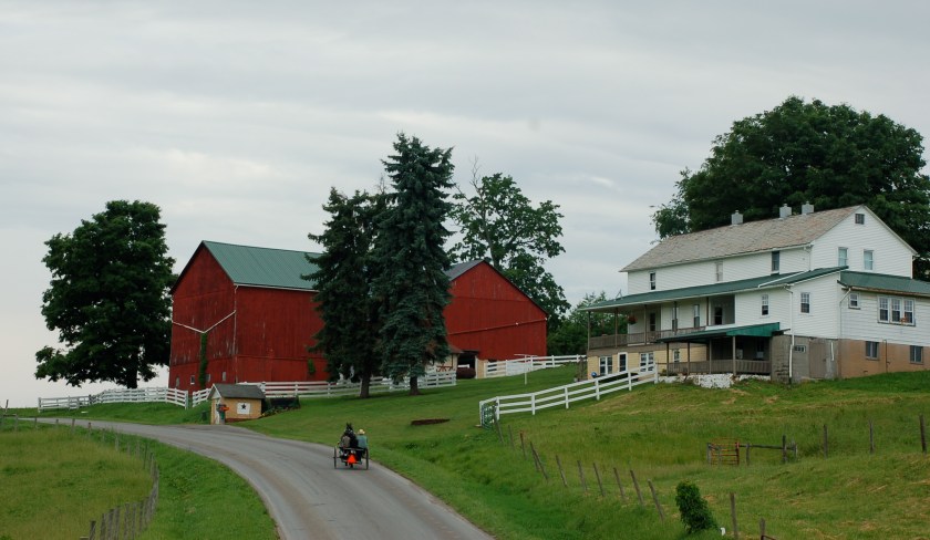 Red barn white house by Bruce Stambaugh