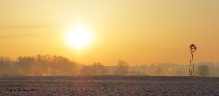 rural sunrise, foggy sunrise