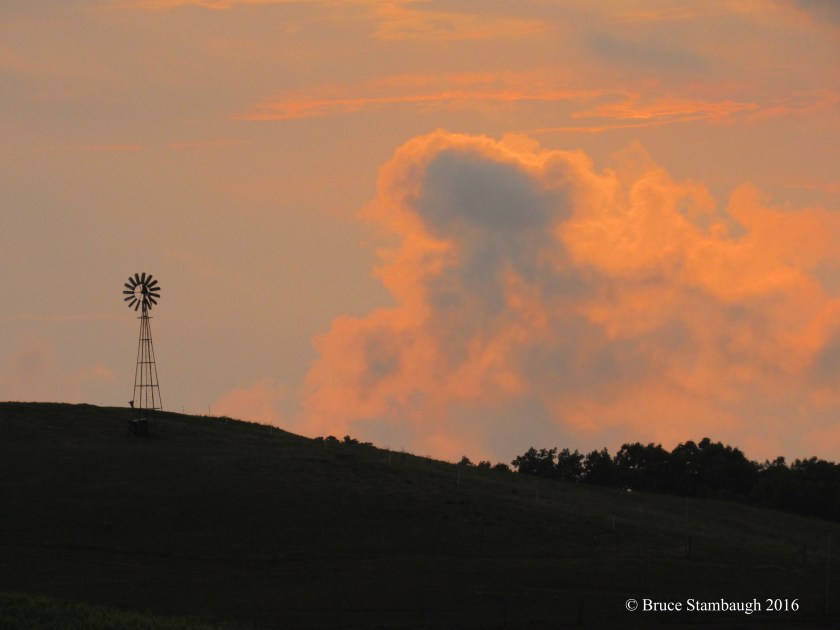 windmill, clouds at sunset