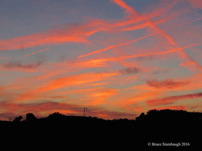 August sunset, Ohio's Amish Country, contrails